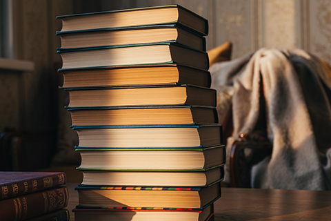 Stack of books on a table