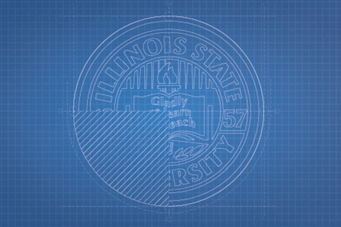 blue photo of engineering graphi that morphs into ISU seal
