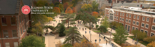 LinkedIn Banner: Illinois State University logo and aerial view of the quad between Felmley Hall and Schroeder Hall.
