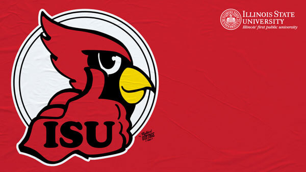 Zoom Background: A red background with a vintage Reggie Redbird ISU logo on left side of the screen and the Illinois State University Logo in the top right corner.