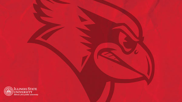 Zoom Background: Red background with Reggie head watermark and the Illinois State University logo in the bottom left corner.